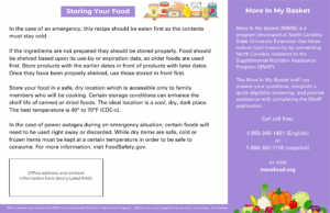 Information about the "More In My Basket" program and tips on food storage.