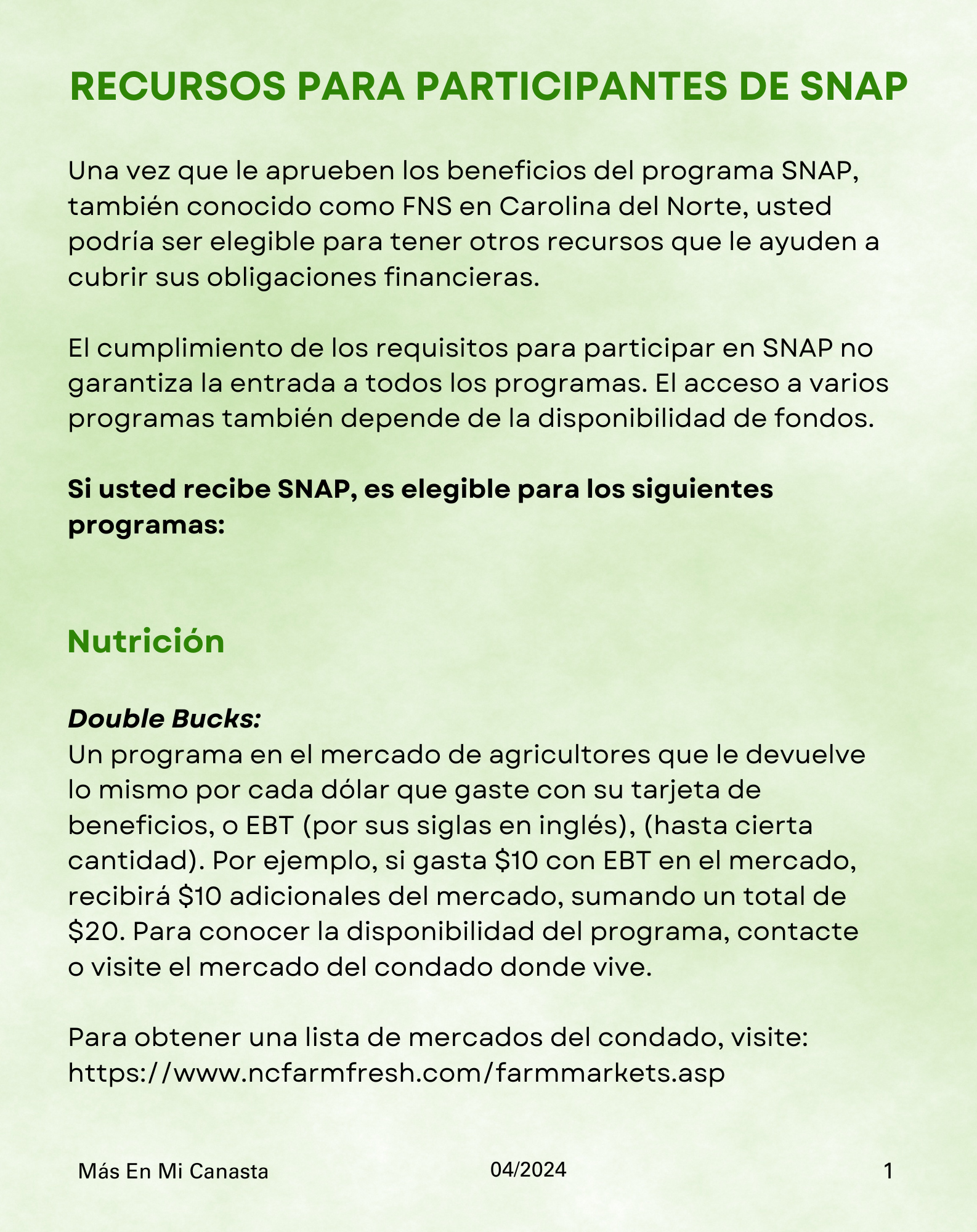 SNAP Opens Doors Resource Guide - Spanish