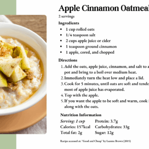Apple Cinnamon Oatmeal Recipe Card – English