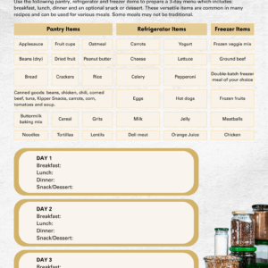 3-Day Menu Activity – English