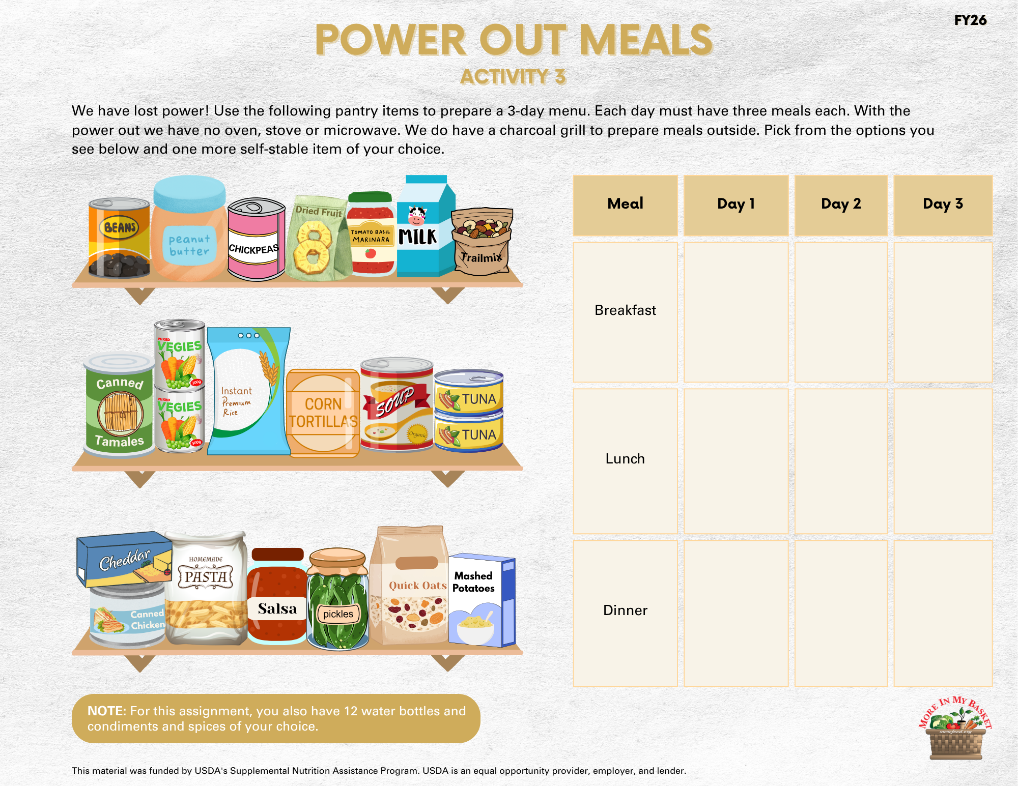 Power Out Meals Activity – English
