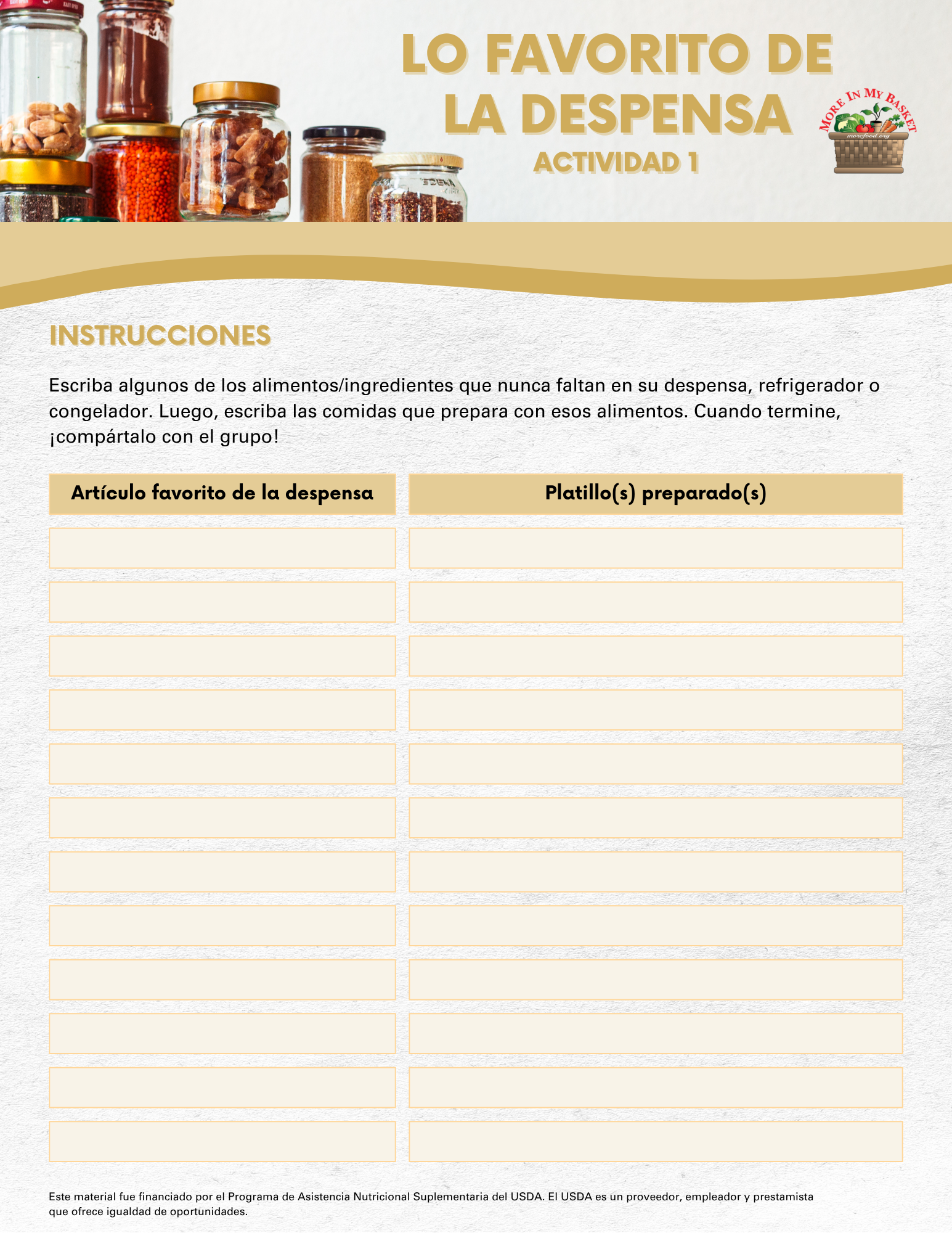 Pantry Favorites Activity – Spanish