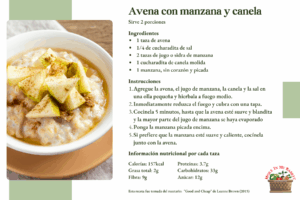 Recipe card for Apple Cinnamon Oatmeal with photo of the dish and instructions.