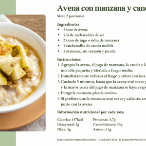 Recipe card for Apple Cinnamon Oatmeal with photo of the dish and instructions.